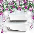 Christmas Frozen Green Twigs Purple Baubles 2 Banners Royalty Free Stock Photo