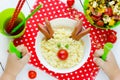 Christmas fun food art idea for kids breakfast- cute reindeer fr Royalty Free Stock Photo