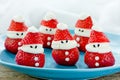 Christmas fun food idea - strawberry Santa Claus Royalty Free Stock Photo