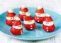 Christmas fun food idea - strawberry Santa Claus Royalty Free Stock Photo