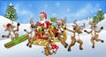 Christmas Fun Scene Santa Claus Sled and Reindeer Royalty Free Stock Photo