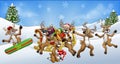 Christmas Fun Scene Santa Claus Sled Reindeer Royalty Free Stock Photo