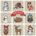 Christmas funny animals icons Royalty Free Stock Photo