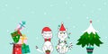 Christmas funny cats with gift and tree. Merry Christmas and happy new year cute card design Royalty Free Stock Photo