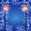 Christmas fur tree and vintage streetlamp Royalty Free Stock Photo