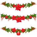 Christmas garland, balls, red bows, on a white Royalty Free Stock Photo