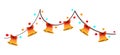 Christmas garland with bells and colorful lights flat cartoon style. Vector colorful illustration Royalty Free Stock Photo