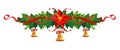 Christmas garland with bells. Vector border, decoration for holiday cards, invitations, banners. Holly leaves, berries, poinsettia Royalty Free Stock Photo
