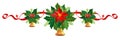 Christmas garland with bells. Vector border, decoration for holiday cards, invitations, banners. Holly leaves, berries, poinsettia Royalty Free Stock Photo