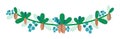 Christmas garland with coniferous branches, eucalyptus leaves and cones. Stylized drawing in flat cartoon style. Vector Royalty Free Stock Photo
