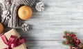 Christmas garland decoration placed on wooden planks.