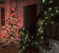 Christmas garland draped over bannister Royalty Free Stock Photo
