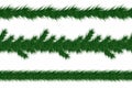 Christmas garland with fir branches. Set of green christmas tree branches borders isolated on white background Royalty Free Stock Photo