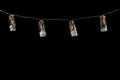 Christmas garland. Glass bottle, inside there is a Christmas tree and snow. On a black background