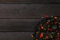 Christmas garland lights on grey background, copy space Royalty Free Stock Photo