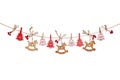 Christmas garland made of wooden toys and red berries isolated on white background Royalty Free Stock Photo