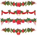 Christmas garland, balls, red bows, on a white Royalty Free Stock Photo