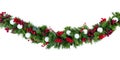 Christmas Garland with Red Berries and Silver Baubles Isolated on White Royalty Free Stock Photo