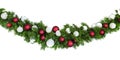 Christmas Garland with Red and Silver Baubles Isolated on White Royalty Free Stock Photo