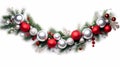 Christmas garland with red and silver baubles isolated on white background, Generative AI illustration Royalty Free Stock Photo