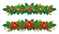 Christmas garland set. Vector border, decoration for holiday cards, invitations, banners. Holly leaves, berries, poinsettia on Royalty Free Stock Photo