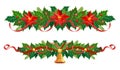 Christmas garland set. Vector frame, border, decoration for holiday cards, invitations, banners. Holly leaves and berries, Royalty Free Stock Photo