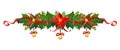 Christmas garland. Vector frame, border, decoration for holiday cards, invitations, banners. Holly leaves, Christmas star flower Royalty Free Stock Photo