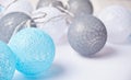 Christmas garland white, gray and blue balls for the Christmas and New year. Christmas decorations Royalty Free Stock Photo