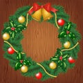 Christmas garland on wood background Royalty Free Stock Photo