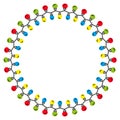 Vector Christmas garlands with light bulbs. Round frame on a white background