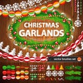 Christmas Garlands Set on Wood Background Royalty Free Stock Photo