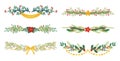 Christmas Garlands, Twinkling Border Strands Of Evergreen Plants, Adorned With Stars, Ribbons And Lights Royalty Free Stock Photo