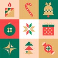 Christmas geometric seamless pattern with icons