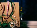 Christmas gift bag and ribbons Royalty Free Stock Photo