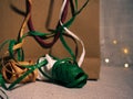 Christmas gift bag and ribbons Royalty Free Stock Photo