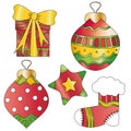 Christmas gift, bauble, star and stocking Royalty Free Stock Photo