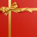 Christmas gift border gold ribbon bow red background vertical Royalty Free Stock Photo