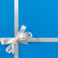 Christmas Gift Border White Gift Ribbon Bow Blue Background Vertical