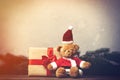 Christmas gift with bowknot and teddy bear toy