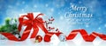 Christmas gift box with decoration against bokeh background. Holiday greeting card Royalty Free Stock Photo