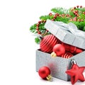 Christmas gift box with festive decorations Royalty Free Stock Photo