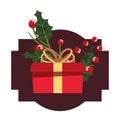 Christmas gift box holly berry Royalty Free Stock Photo