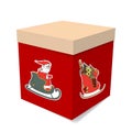 Christmas gift box. The picture Santa`s surprise sleigh.
