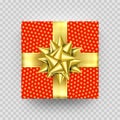 Christmas gift box present red golden ribbon bow wrapper pattern vector Royalty Free Stock Photo