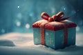 Christmas gift box on snow with bokeh background. New Year concept.generativeai Royalty Free Stock Photo