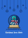 Christmas gift box in snow globe icon with christmas ornament elements hanging Royalty Free Stock Photo