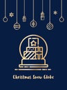 Christmas gift box in snow globe icon with christmas ornament elements hanging Royalty Free Stock Photo