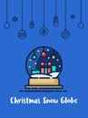 Christmas gift box in snow globe icon with christmas ornament elements hanging Royalty Free Stock Photo