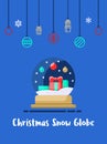 Christmas gift box in snow globe icon with christmas ornament elements hanging Royalty Free Stock Photo