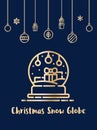 Christmas gift box in snow globe icon with christmas ornament elements hanging Royalty Free Stock Photo